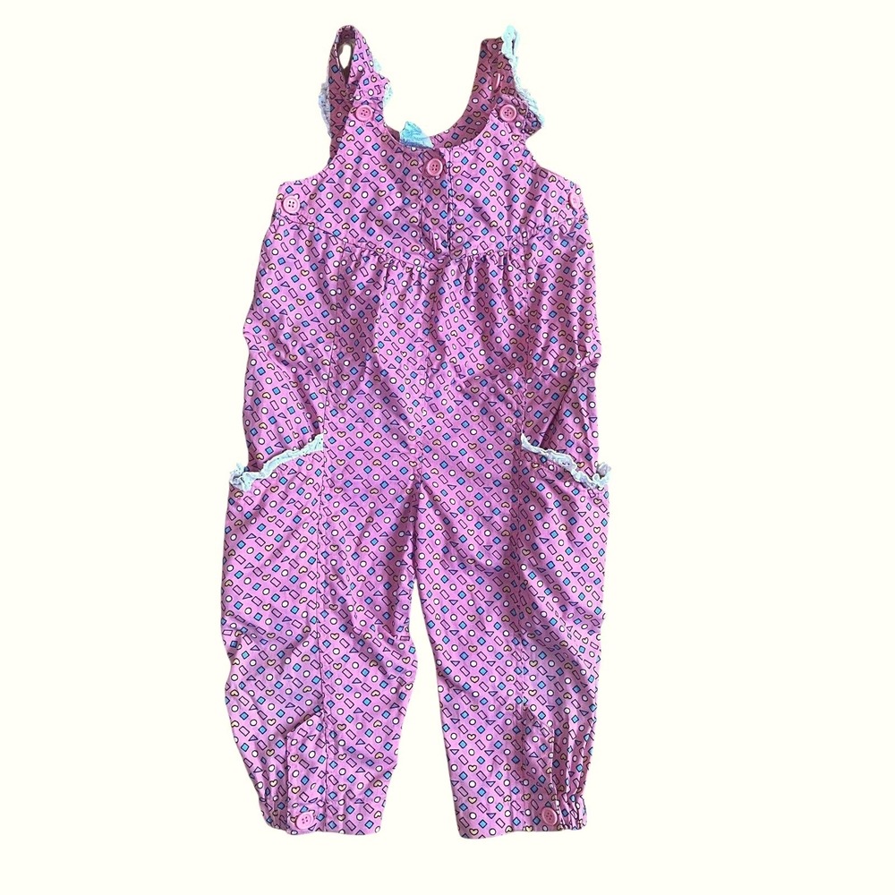Vintage Popsicle Pink Geometric Print Overalls | 2T‎ | 100% Cotton